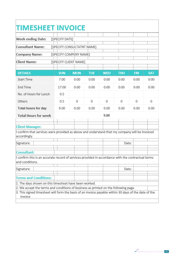 Download Sample Timesheet Invoice Template Photoshop template